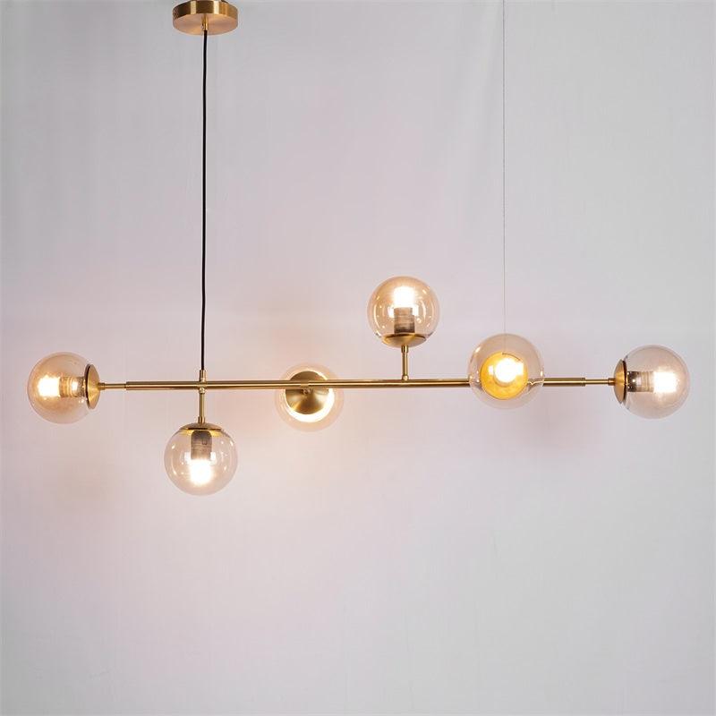 Cagubit Industrial Long Linear Metal Hanging Bubble Multi Clear Glass Bulb Bedroom Pendant Light Brass/Black