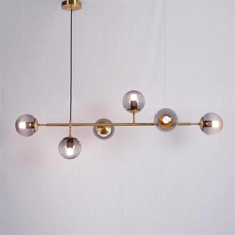 Cagubit Industrial Long Linear Metal Hanging Bubble Multi Clear Glass Bulb Bedroom Pendant Light Brass/Black