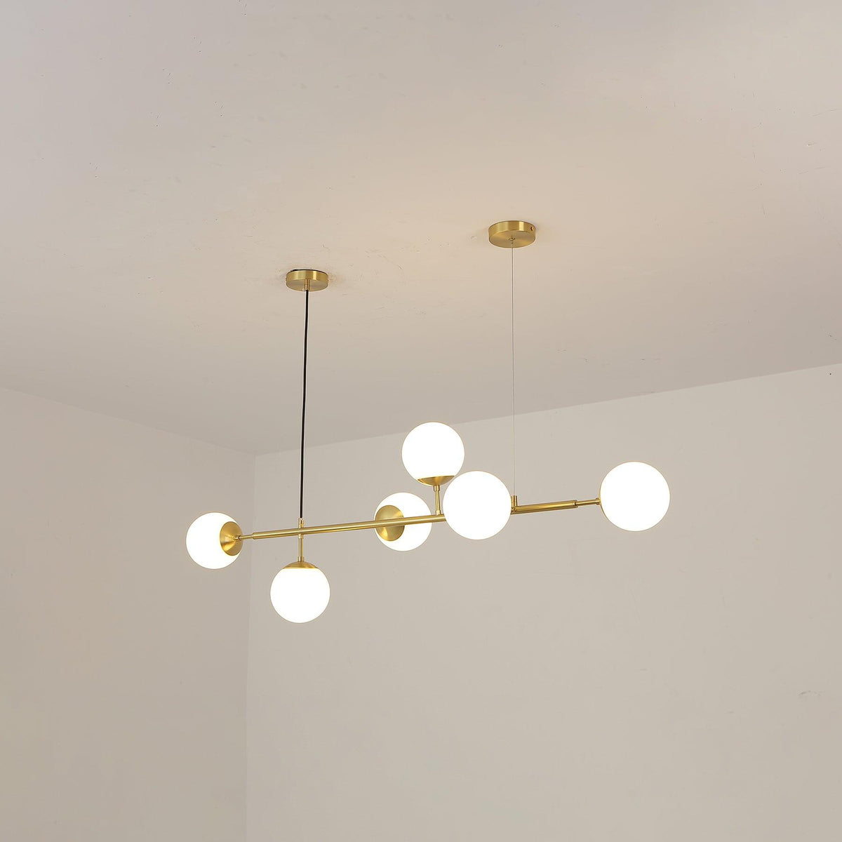 Cagubit Industrial Long Linear Metal Hanging Bubble Multi Clear Glass Bulb Bedroom Pendant Light Brass/Black