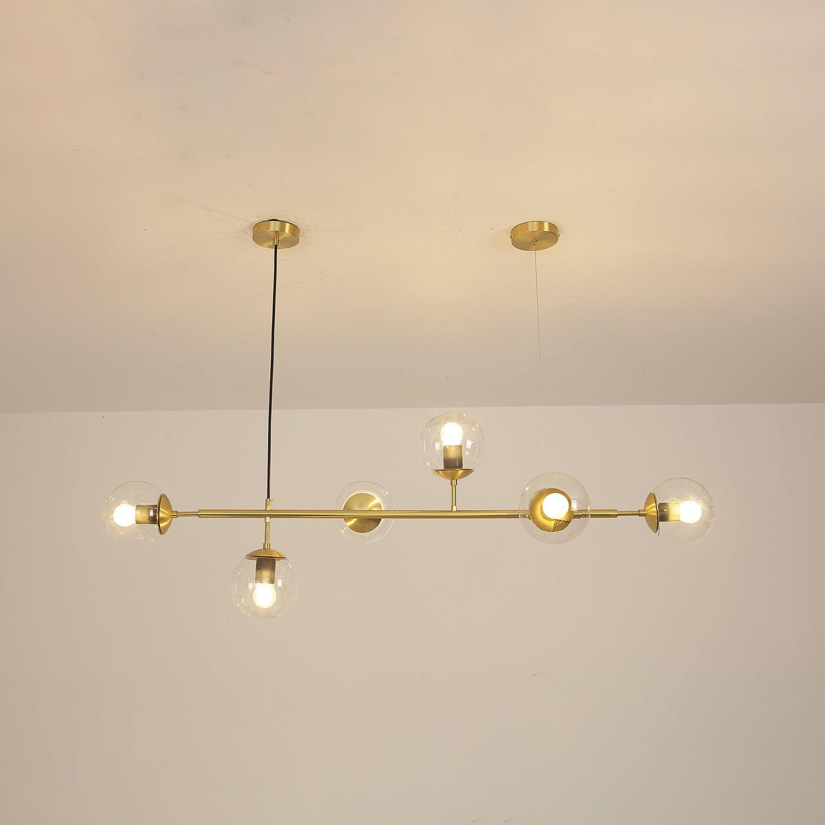 Cagubit Industrial Long Linear Metal Hanging Bubble Multi Clear Glass Bulb Bedroom Pendant Light Brass/Black