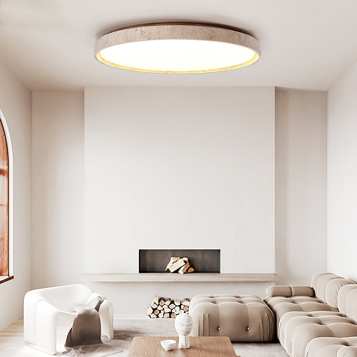 Kathy Travertine Round Ceiling Light