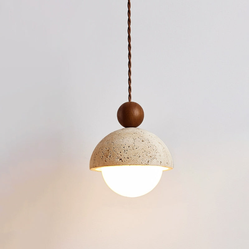 Dimerak Pendant Light Travertine Dome Glass