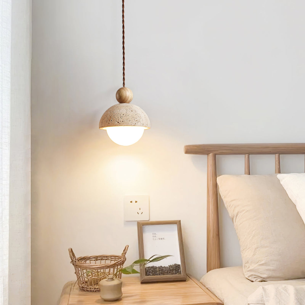 Dimerak Pendant Light Travertine Dome Glass