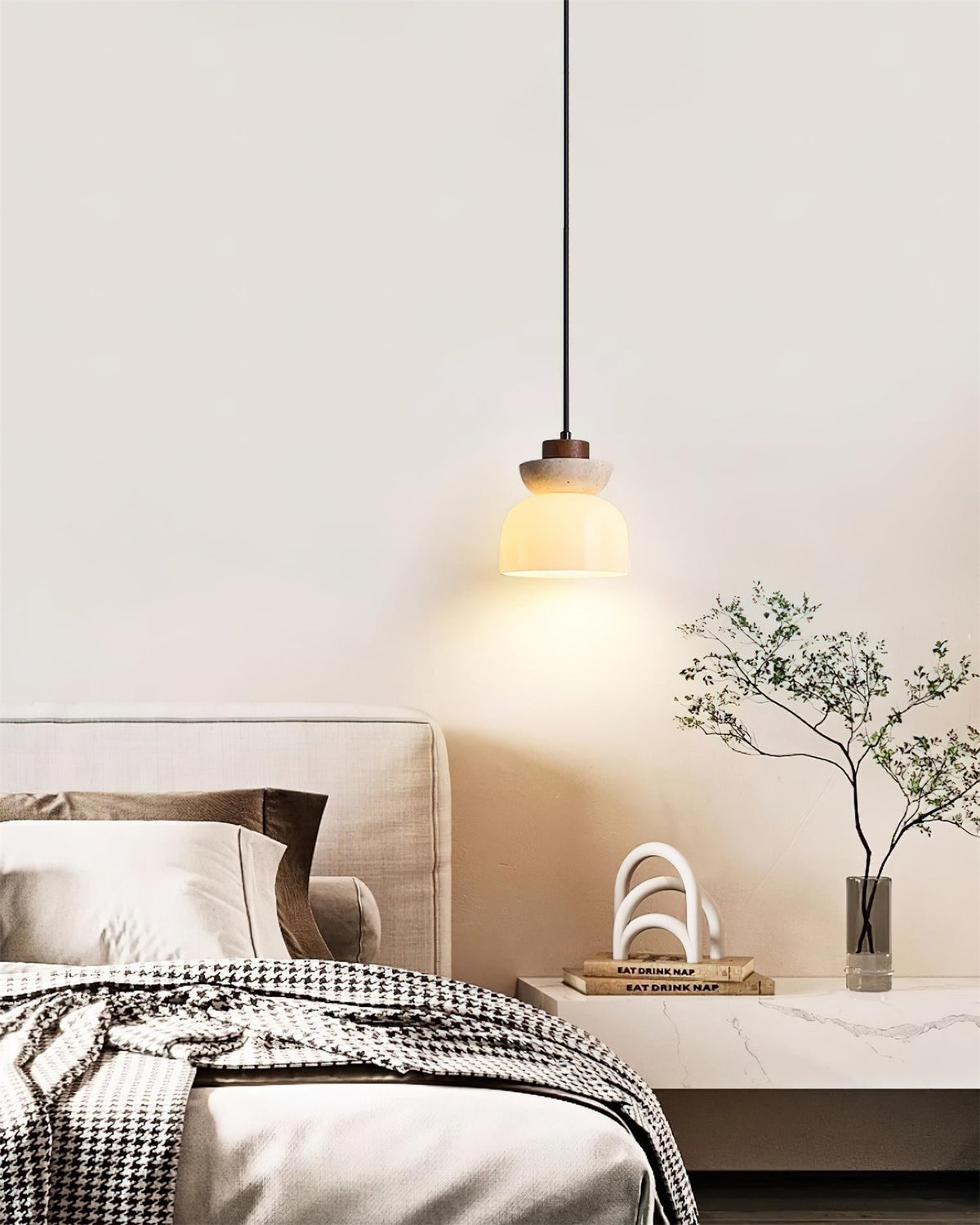 Norenx Travertine Dome  Glass Pendant Light
