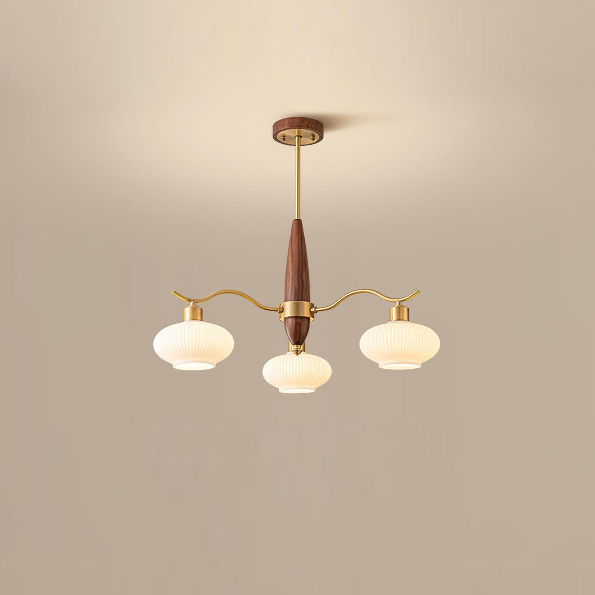 Cavien Brass and Walnut Chandelier