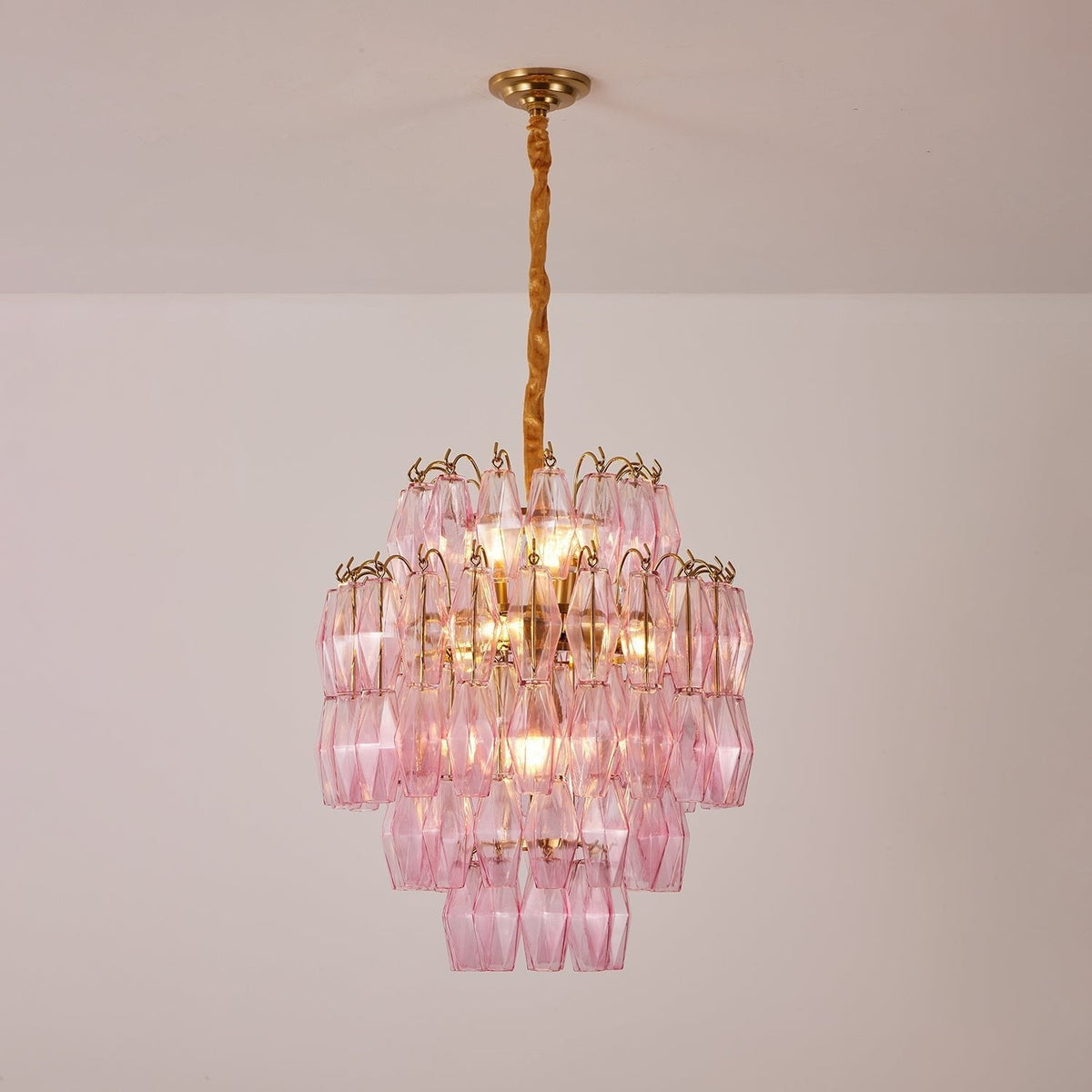 Celenine Chandelier Pink Murano Glass Layered Glam