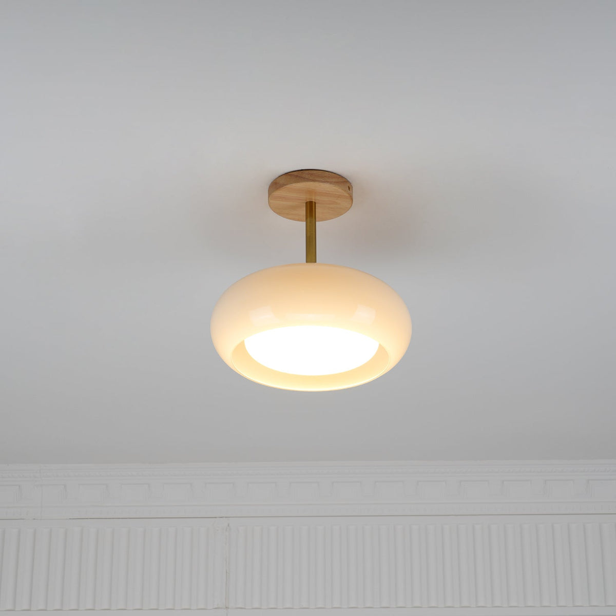 Wukugis Flush Mount Ceiling Light Glass Wood &Orange&White