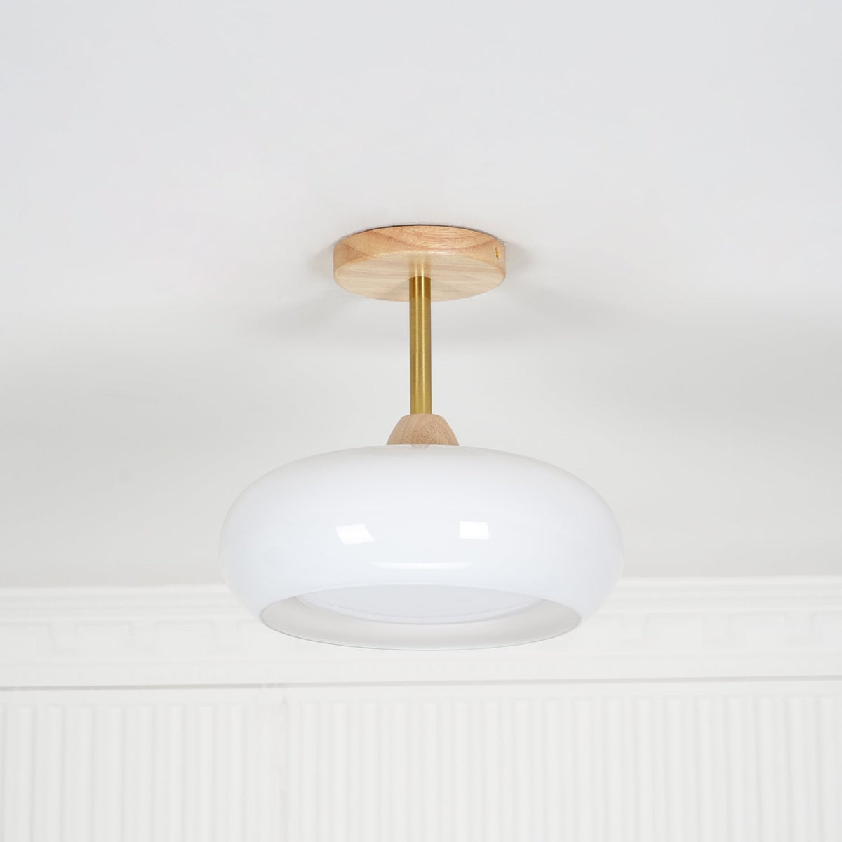 Wukugis Flush Mount Ceiling Light Glass Wood &Orange&White