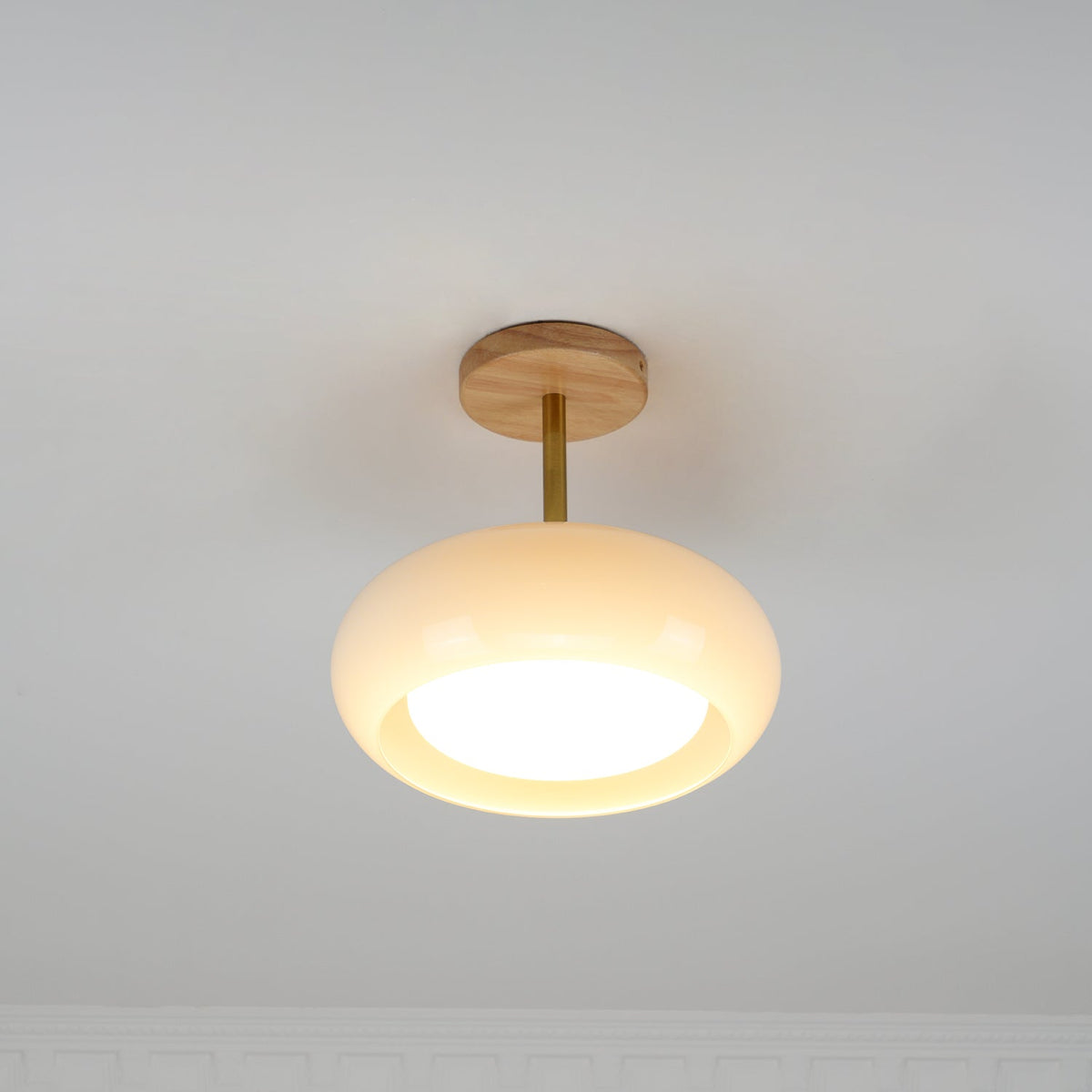 Wukugis Flush Mount Ceiling Light Glass Wood &Orange&White