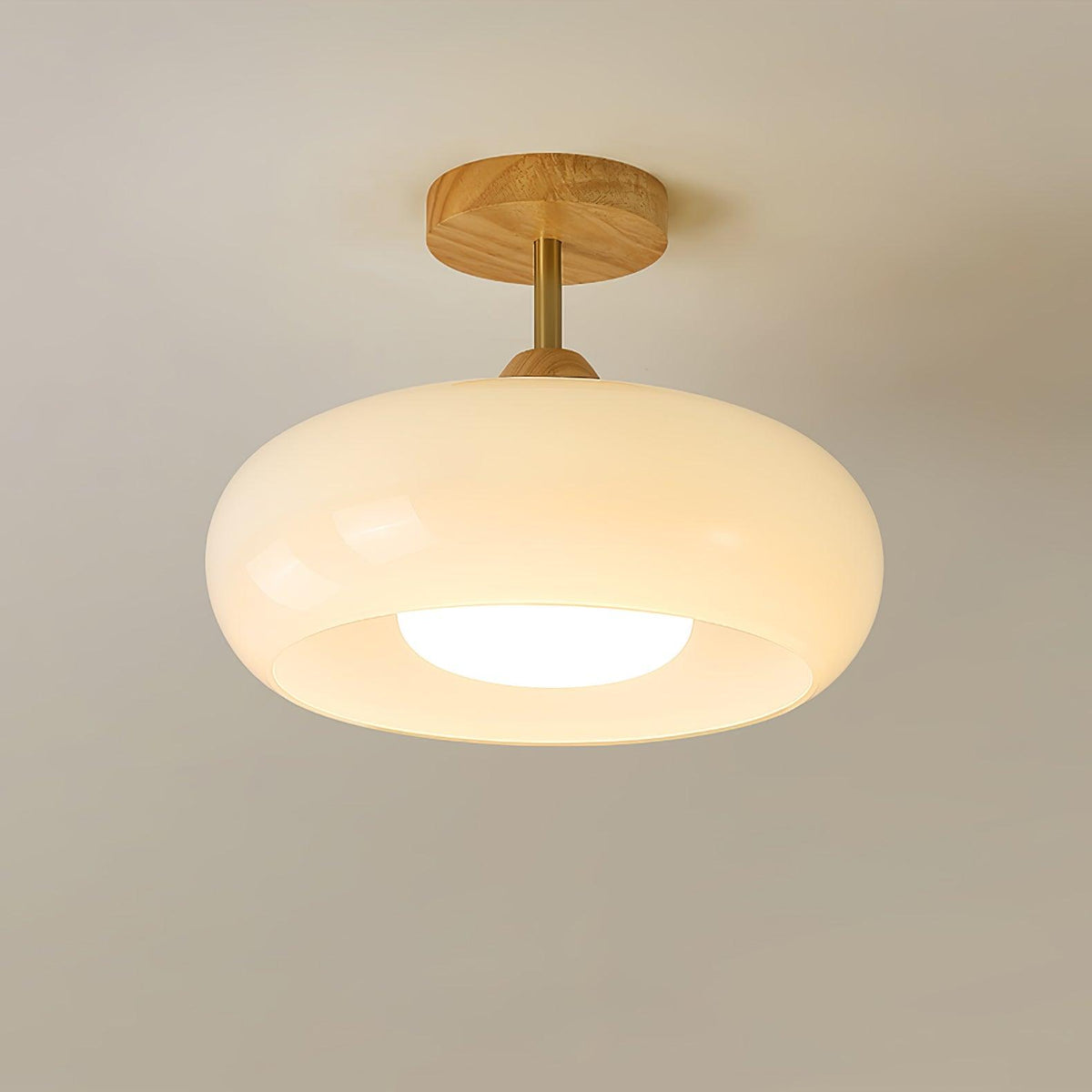 Wukugis Flush Mount Ceiling Light Glass Wood &Orange&White
