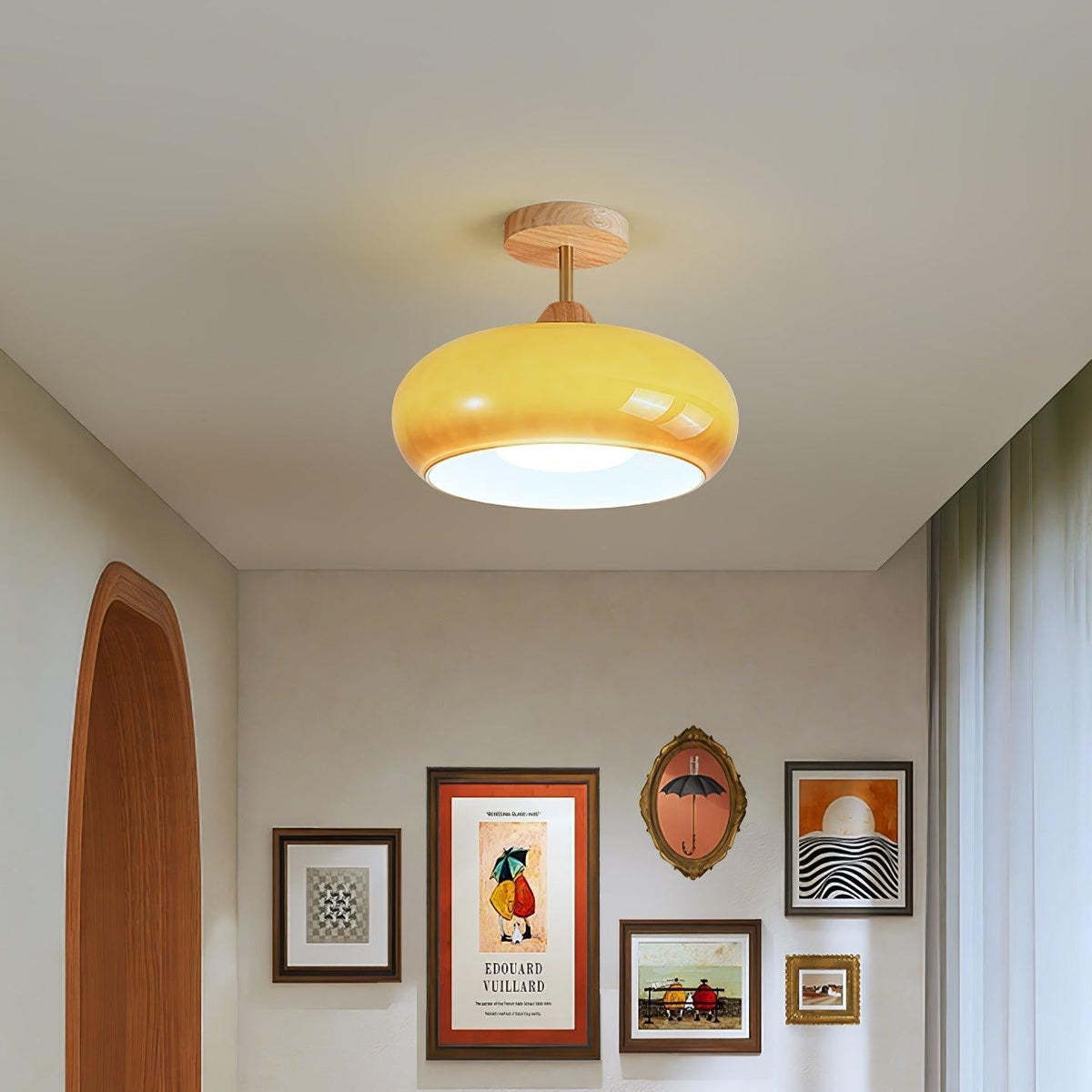 Wukugis Flush Mount Ceiling Light Glass Wood &Orange&White