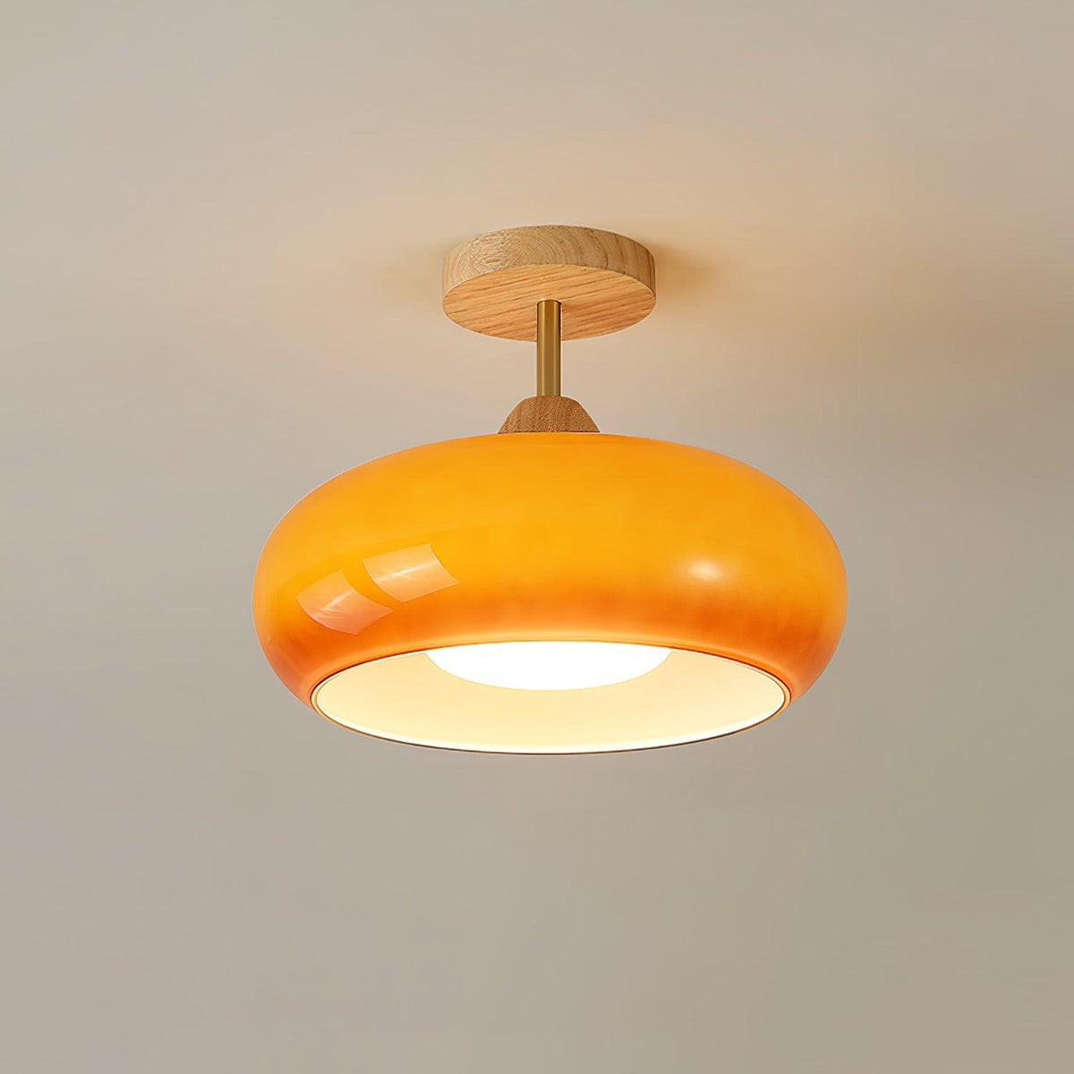 Wukugis Flush Mount Ceiling Light Glass Wood &Orange&White
