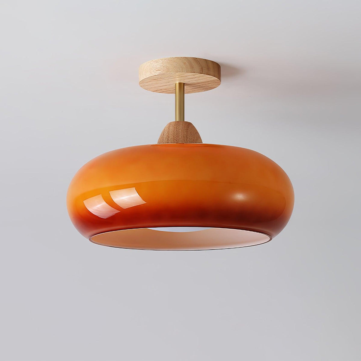 Wukugis Flush Mount Ceiling Light Glass Wood &Orange&White