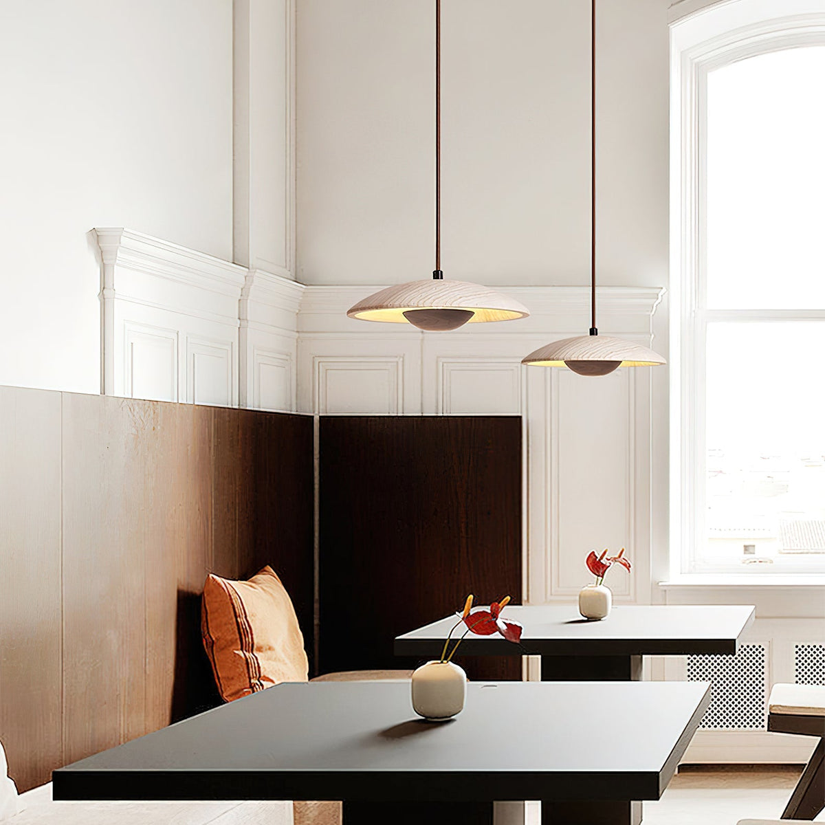 Bax Wide-Brim Travertine Pendant Light
