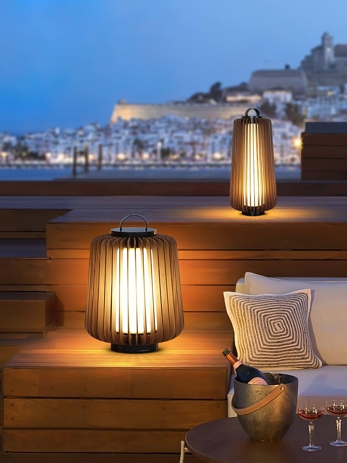 Elvelian Portable Rechargeable Wood Lantern Outdoor Light