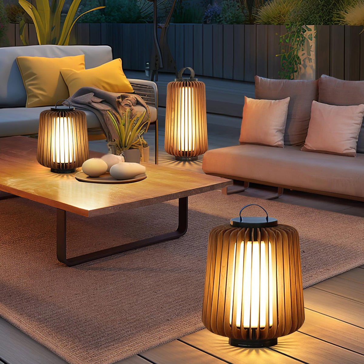 Elvelian Portable Rechargeable Wood Lantern Outdoor Light