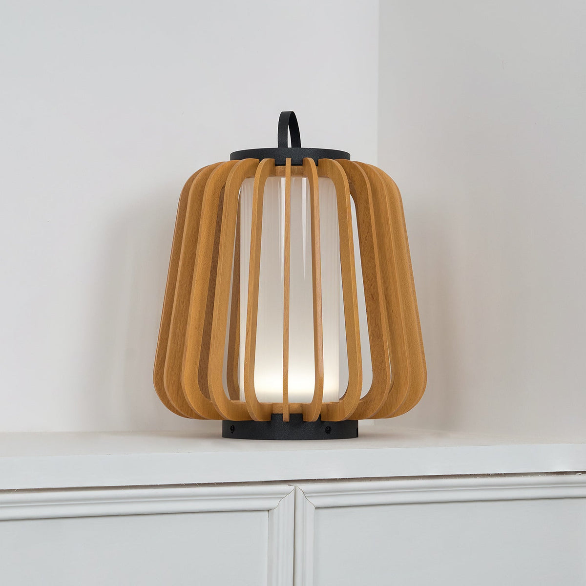 Elvelian Portable Rechargeable Wood Lantern Outdoor Light
