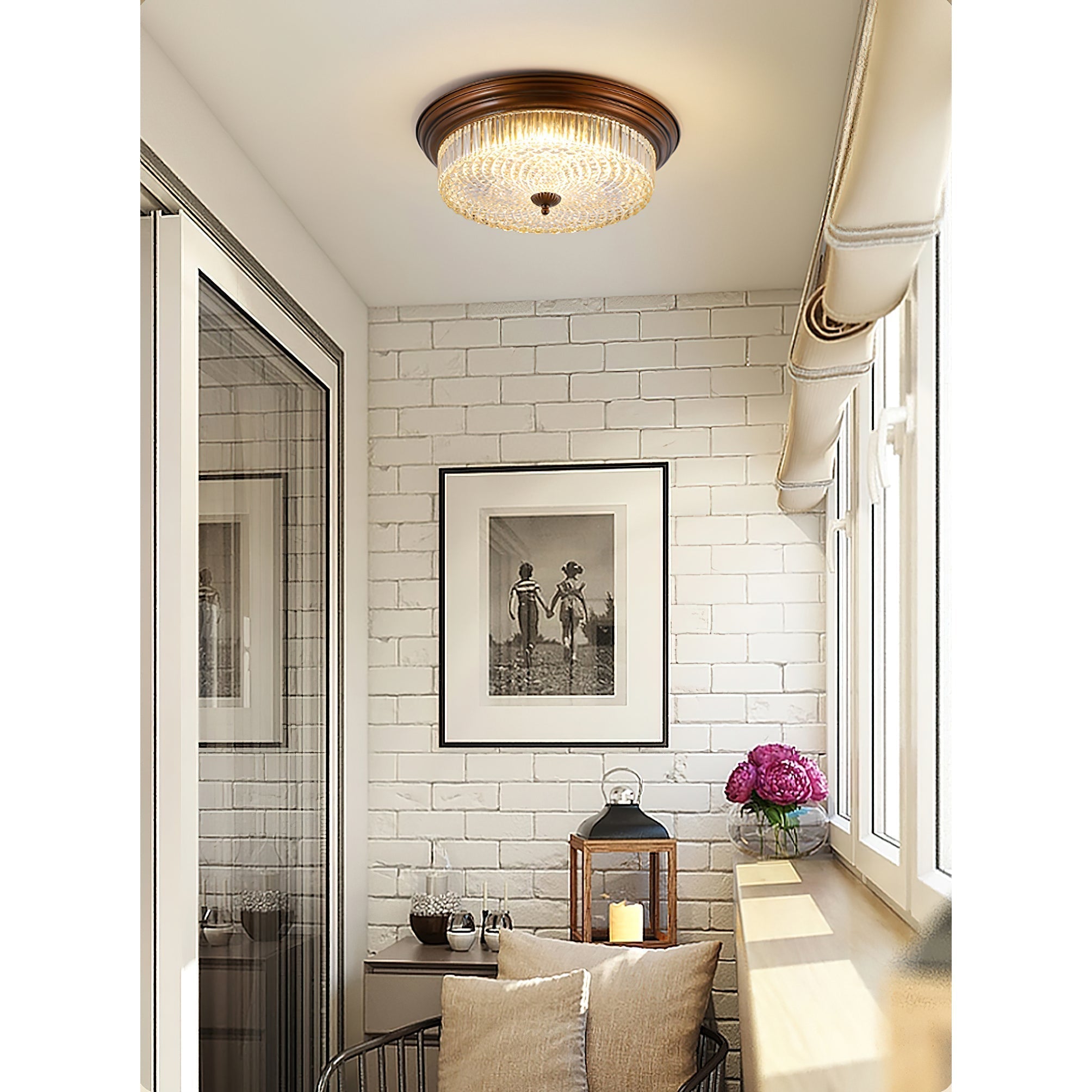 Ulcarir Retro Glass Flush Ceiling Lamp
