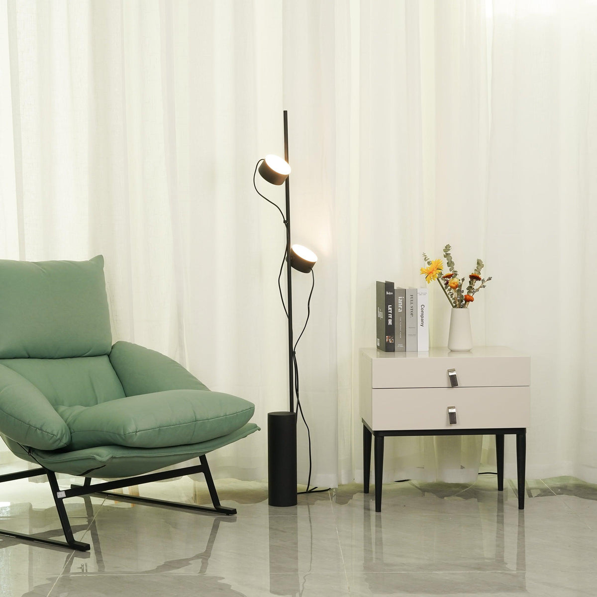 Saresim Floor Lamp Cylindrical/Linear Modern, Metal, Black, Bedroom
