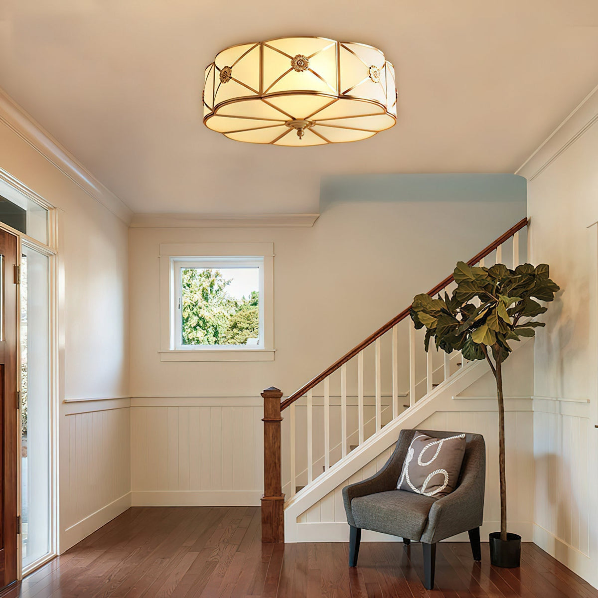 Auralaine Ceiling Lamp Brass Scalloped Frosted Classic