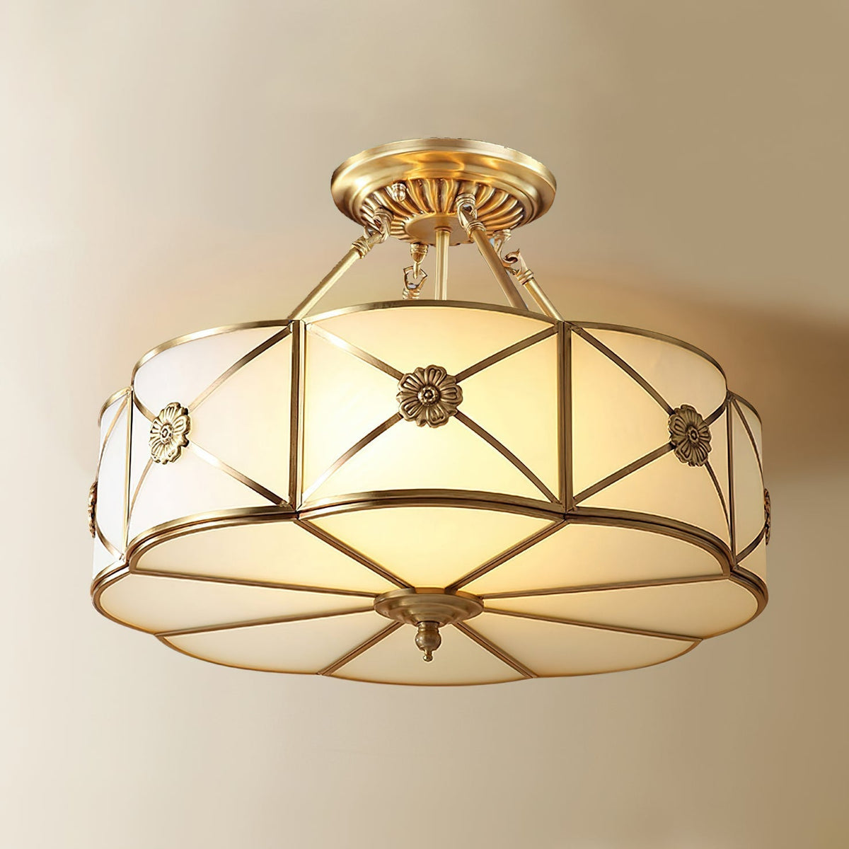 Auralaine Ceiling Lamp Brass Scalloped Frosted Classic