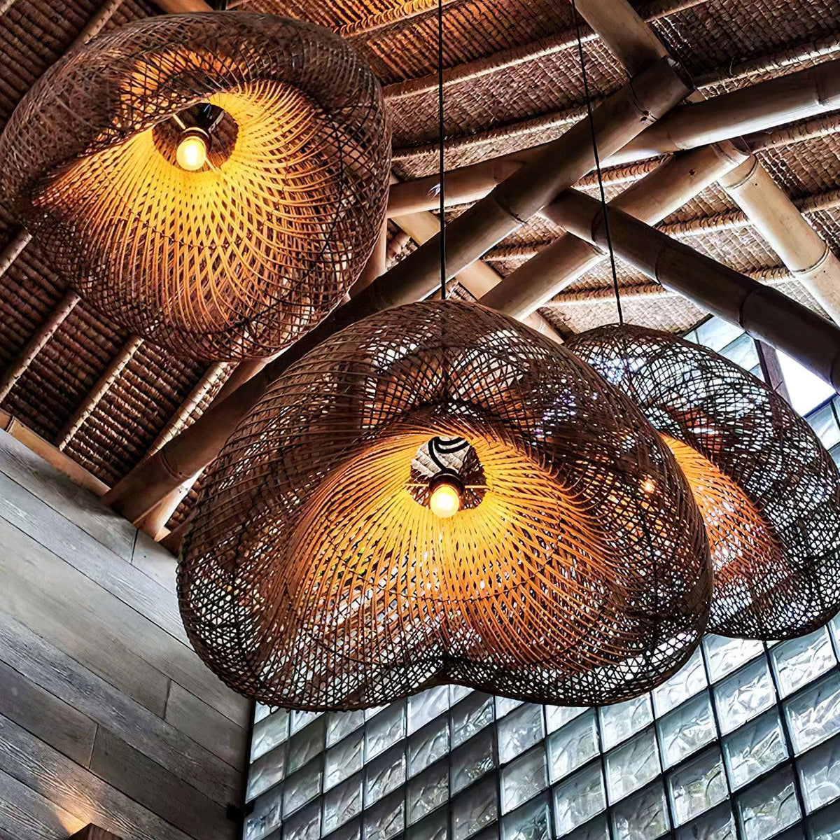 Bidigas Rustic Rattan Pendant Light Living Room
