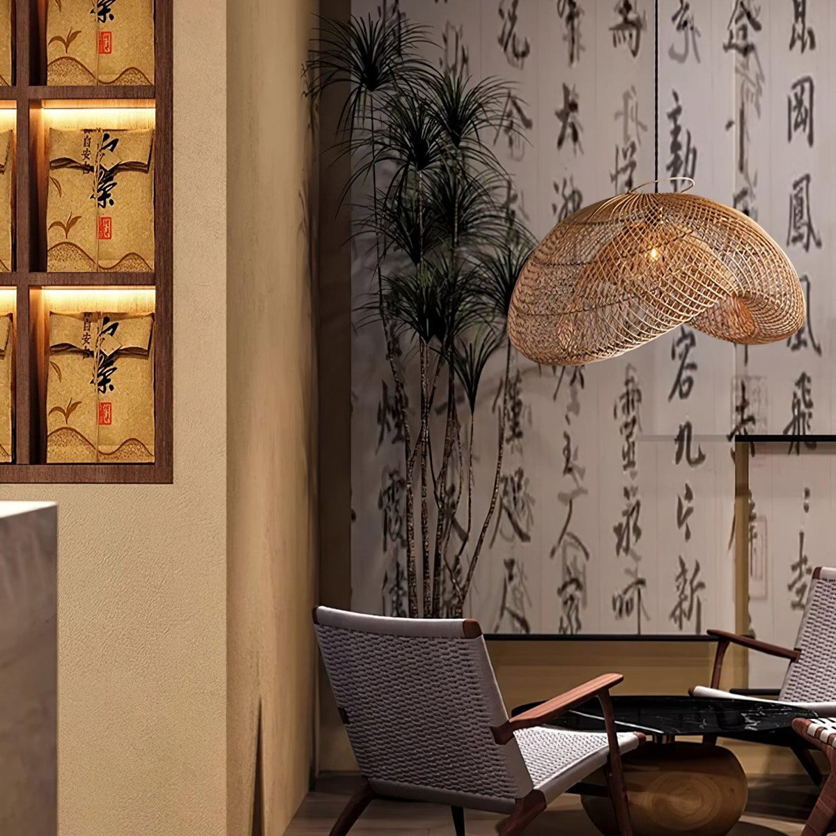 Bidigas Rustic Rattan Pendant Light Living Room