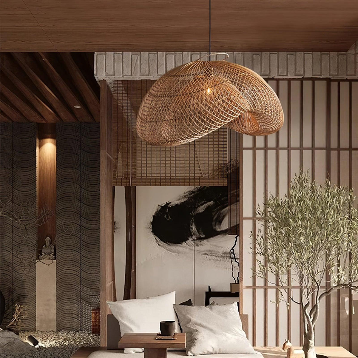 Bidigas Rustic Rattan Pendant Light Living Room
