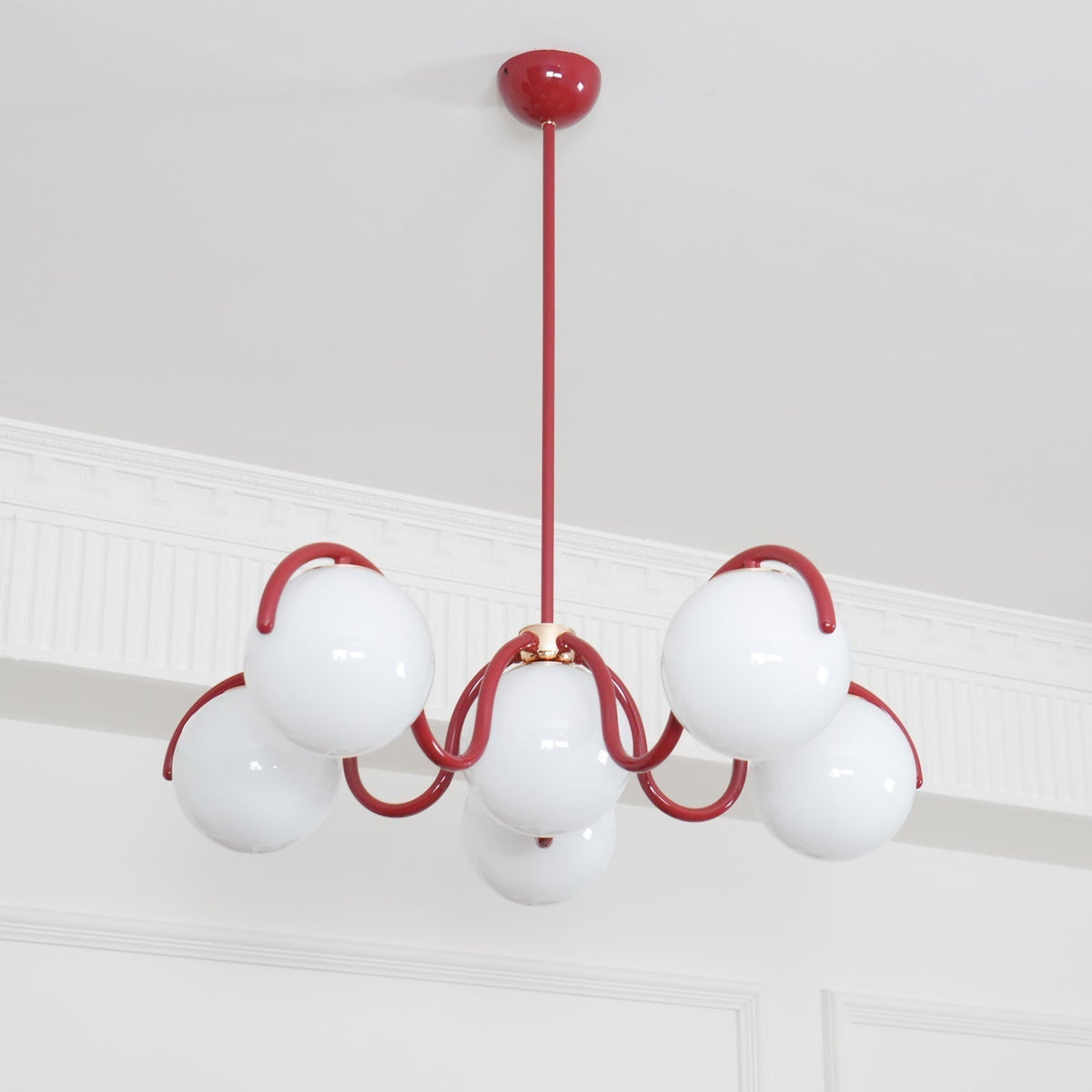 Zapiler Curve Linear Chandelier Red&Silver