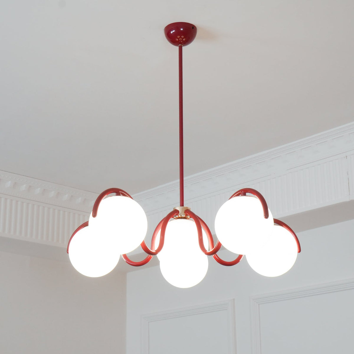 Zapiler Curve Linear Chandelier Red&Silver