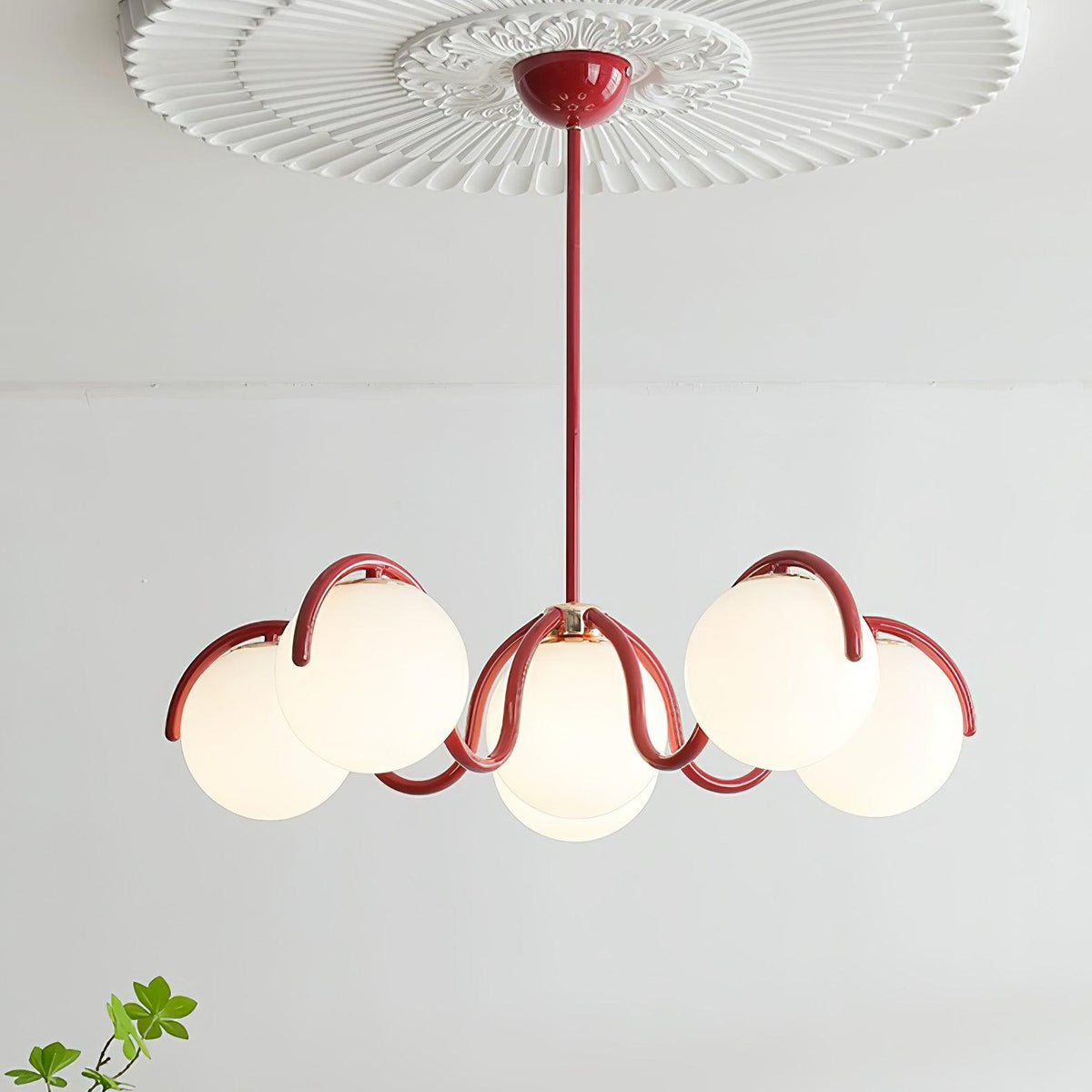 Zapiler Curve Linear Chandelier Red&Silver