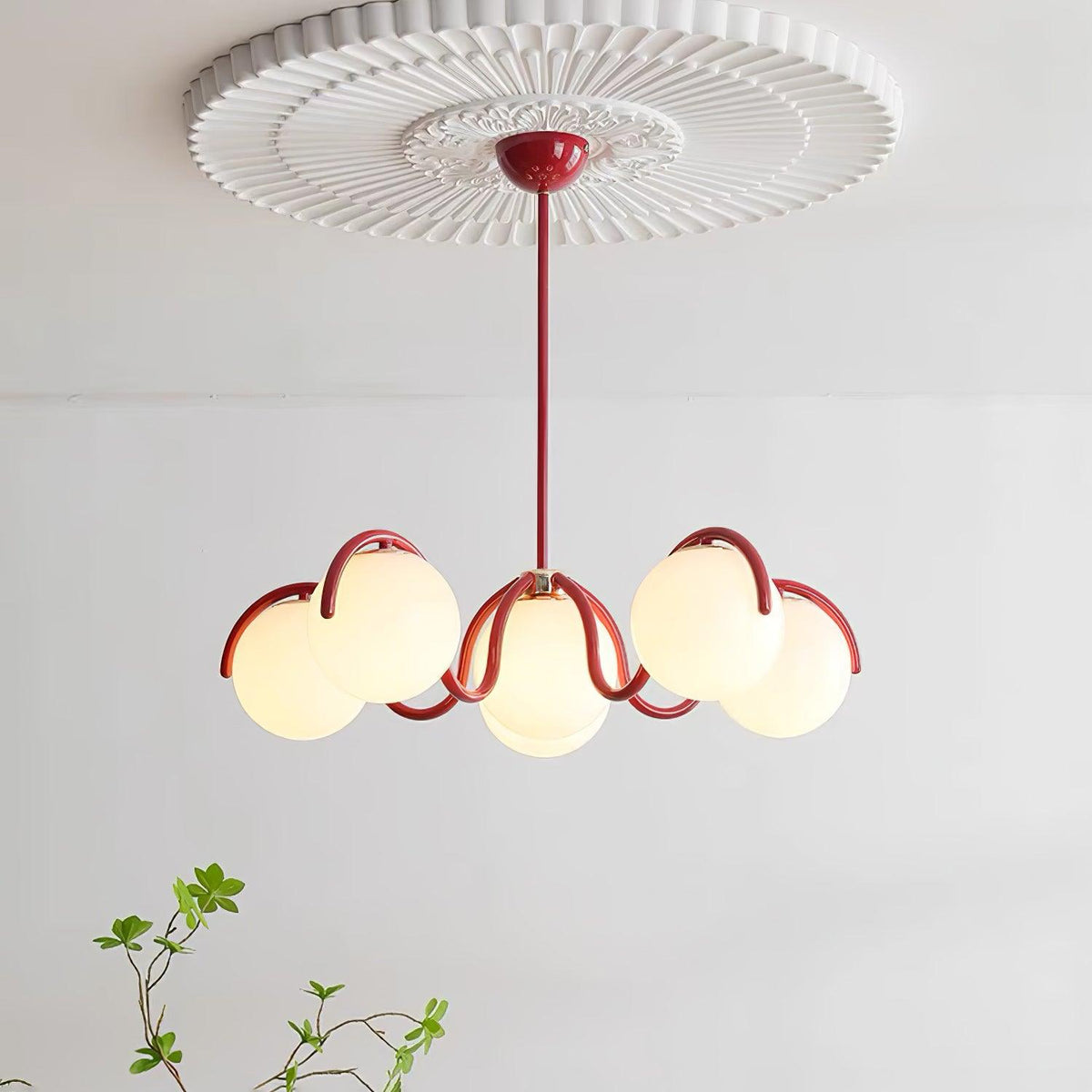 Zapiler Curve Linear Chandelier Red&Silver