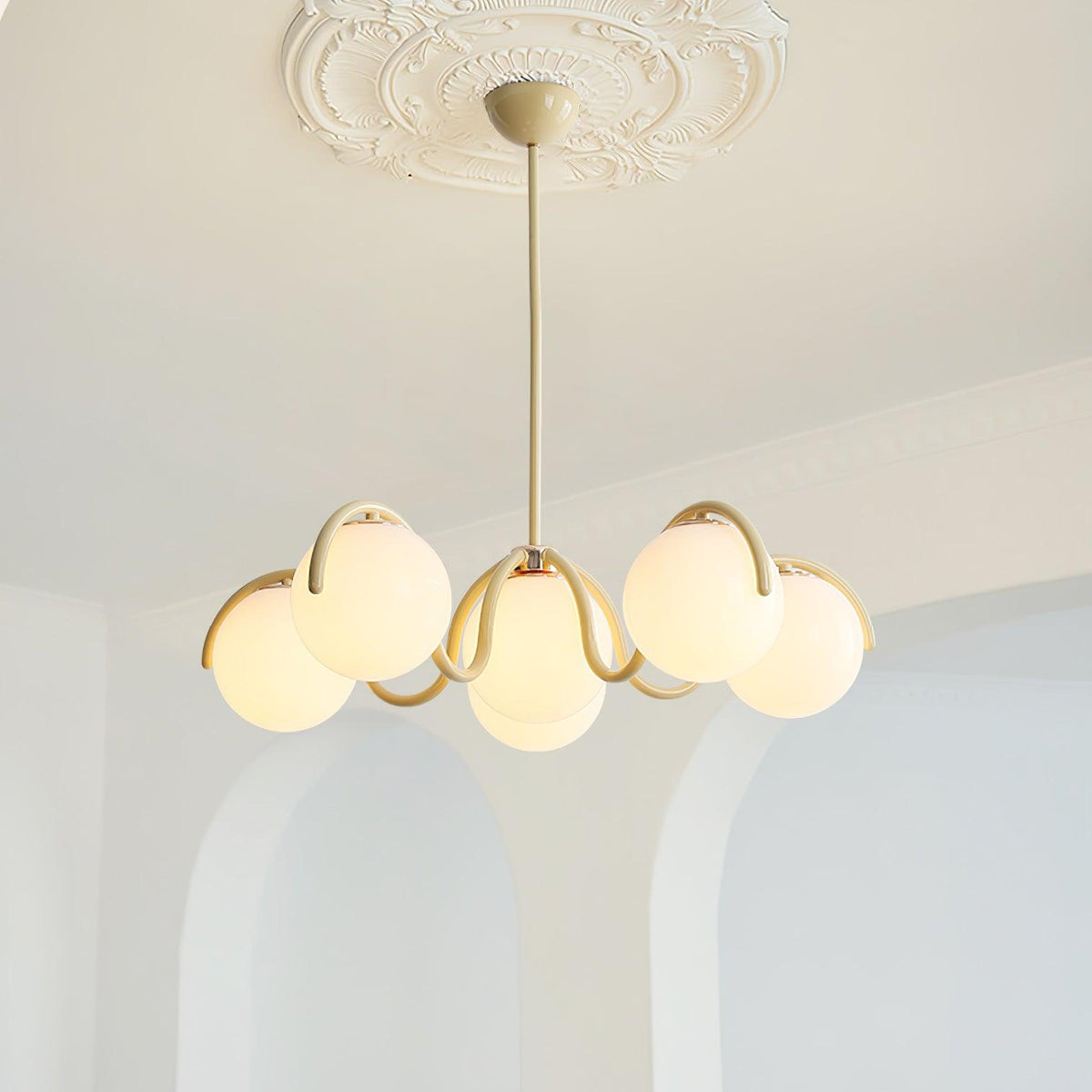 Zapiler Curve Linear Chandelier Red&Silver