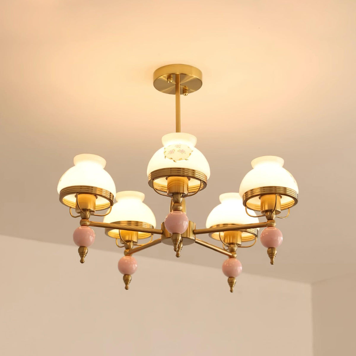 Chandelier Glass and Metal Fixture for Dining or Living Room Vintage