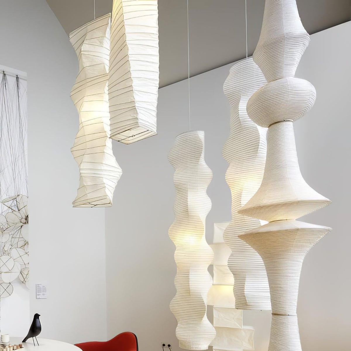 Cesekal Sculptural Paper Vertical Pendant Light