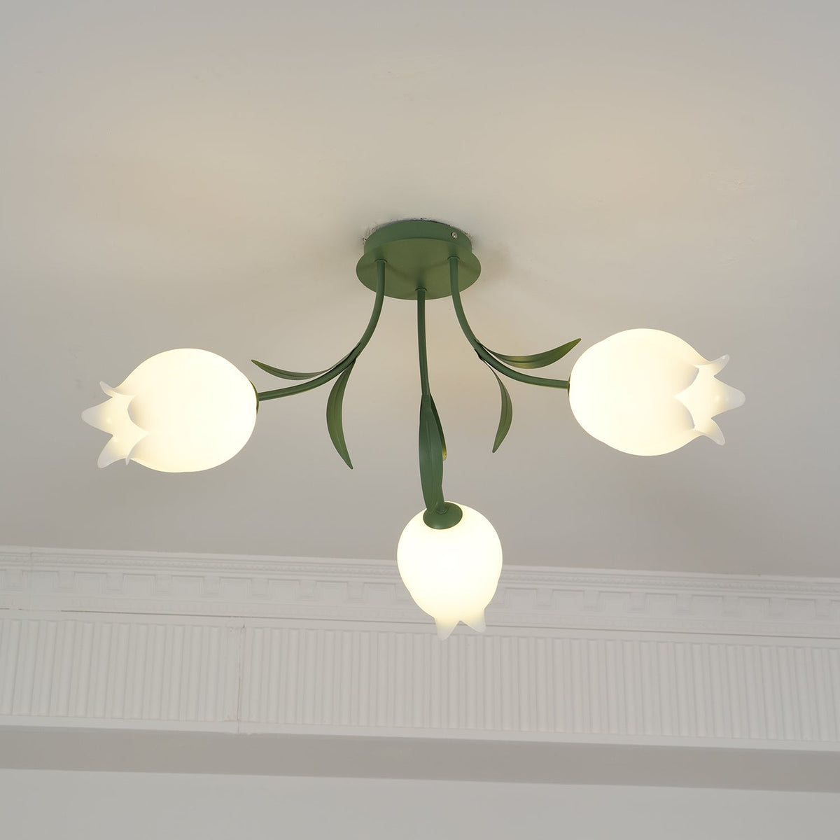 Ivory Ceiling Light Lily Flower Blossom Green Base