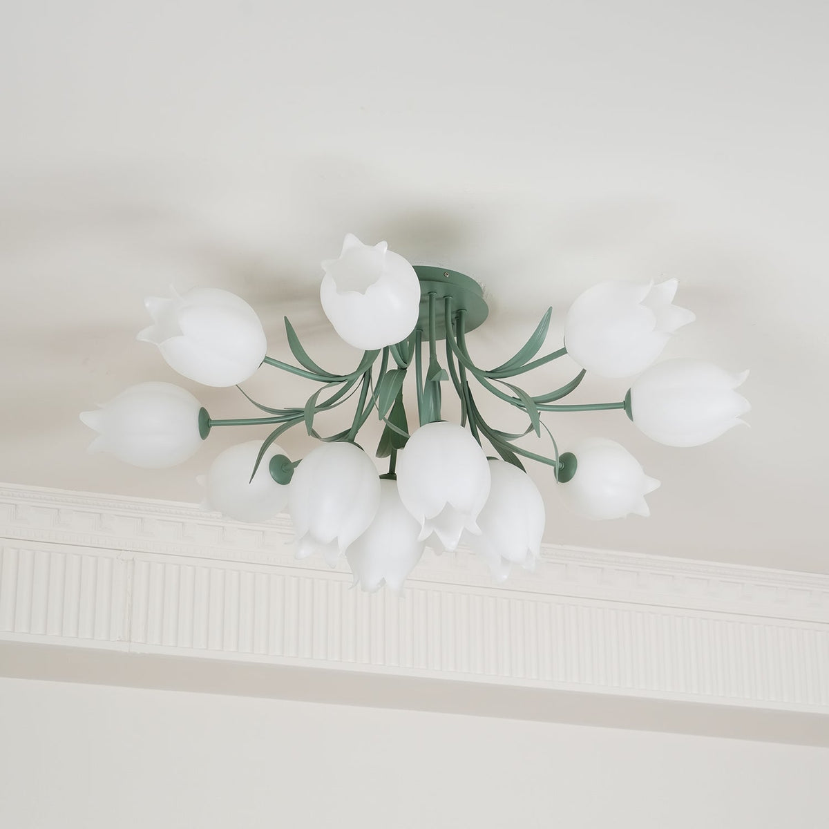 Ivory Ceiling Light Lily Flower Blossom Green Base