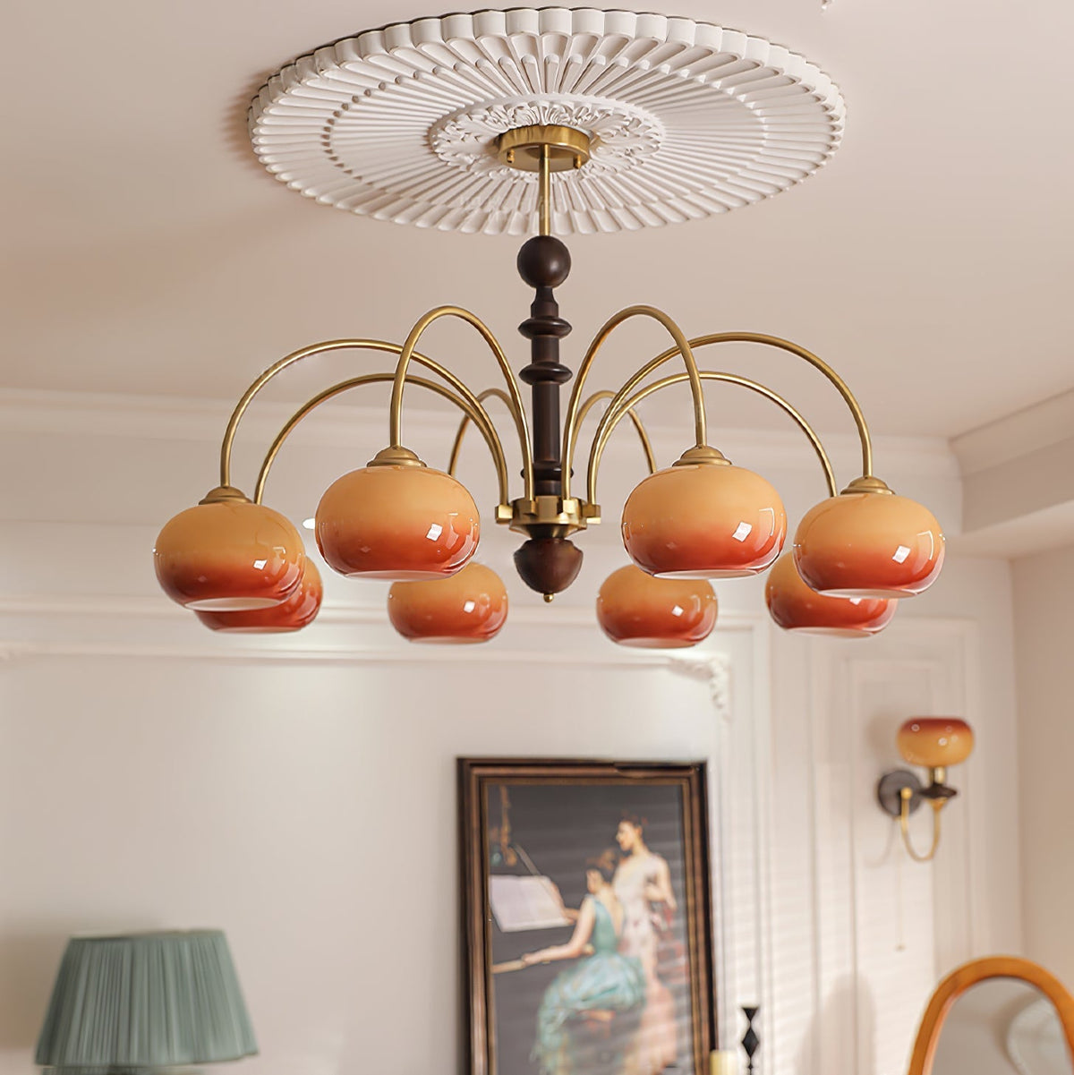 Calveth Chandelier Brass Glass Persimmon Shape