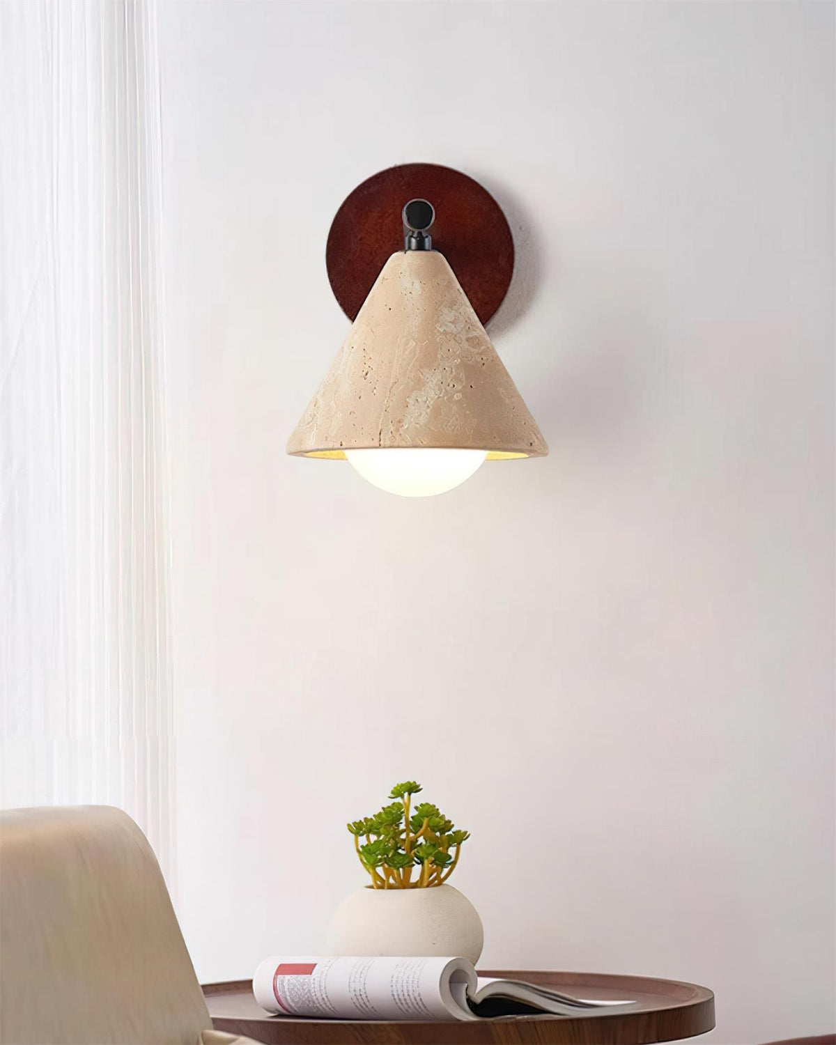 Varen Wall Lamp  triangular cone-shaped travertine