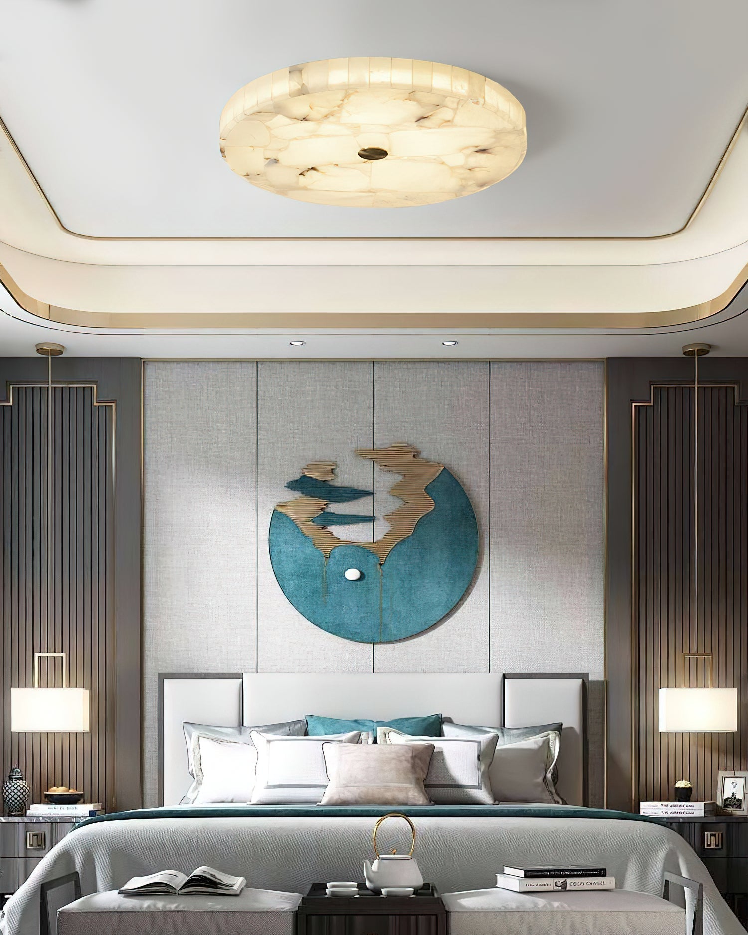 Vosilis Round Alabaster Ceiling Lamp