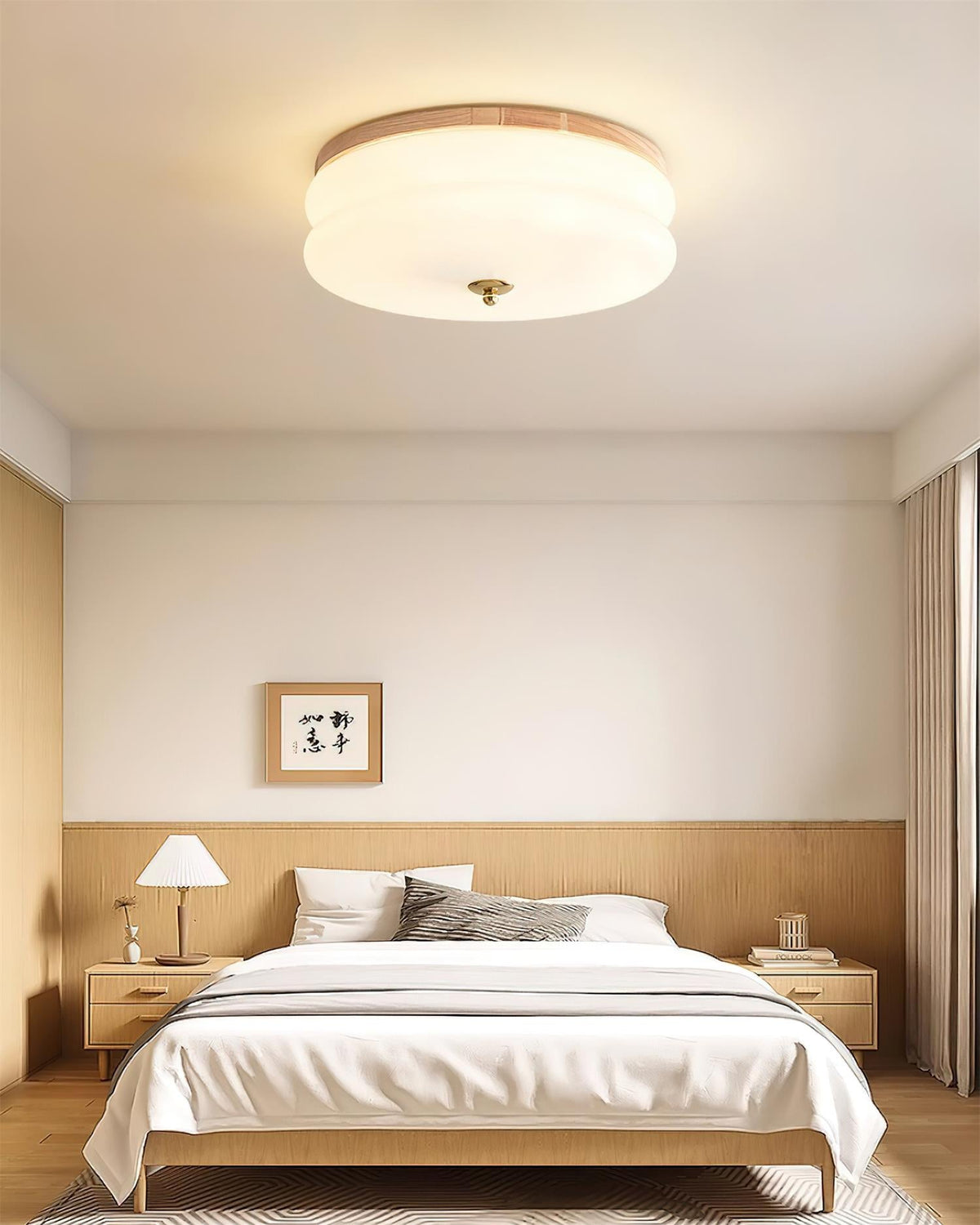 Cora Ceiling Light Double-Layer Glass Disc Walnut Minimalist