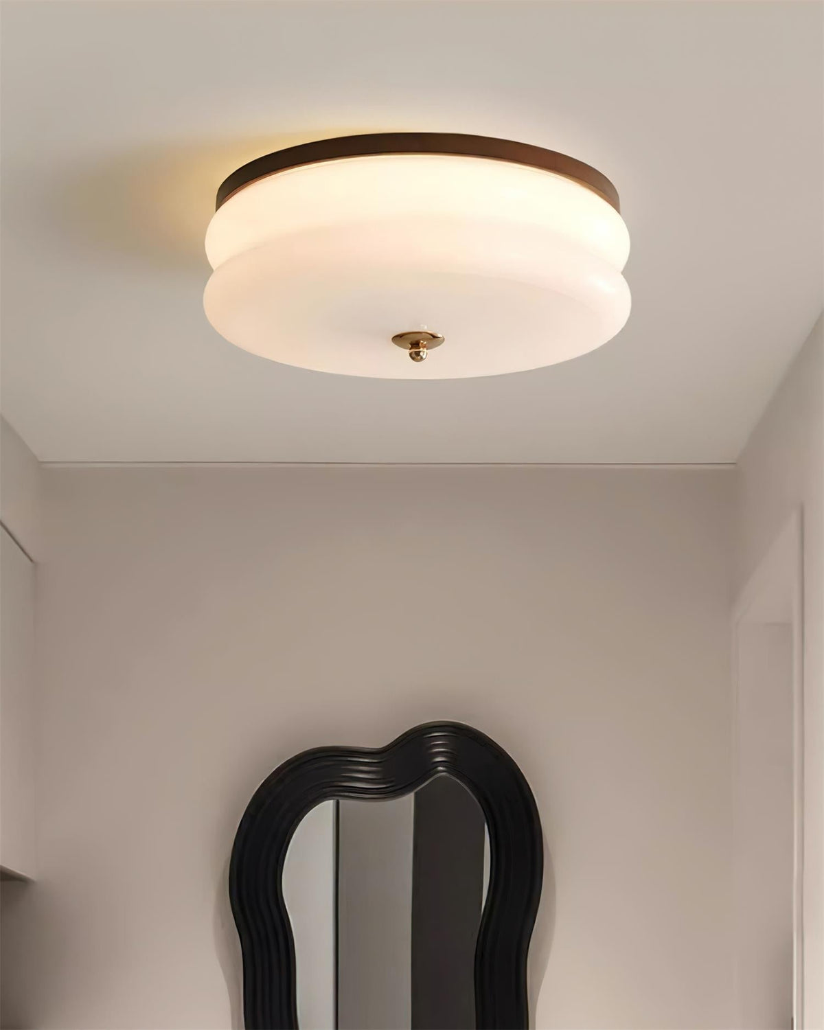 Cora Ceiling Light Double-Layer Glass Disc Walnut Minimalist