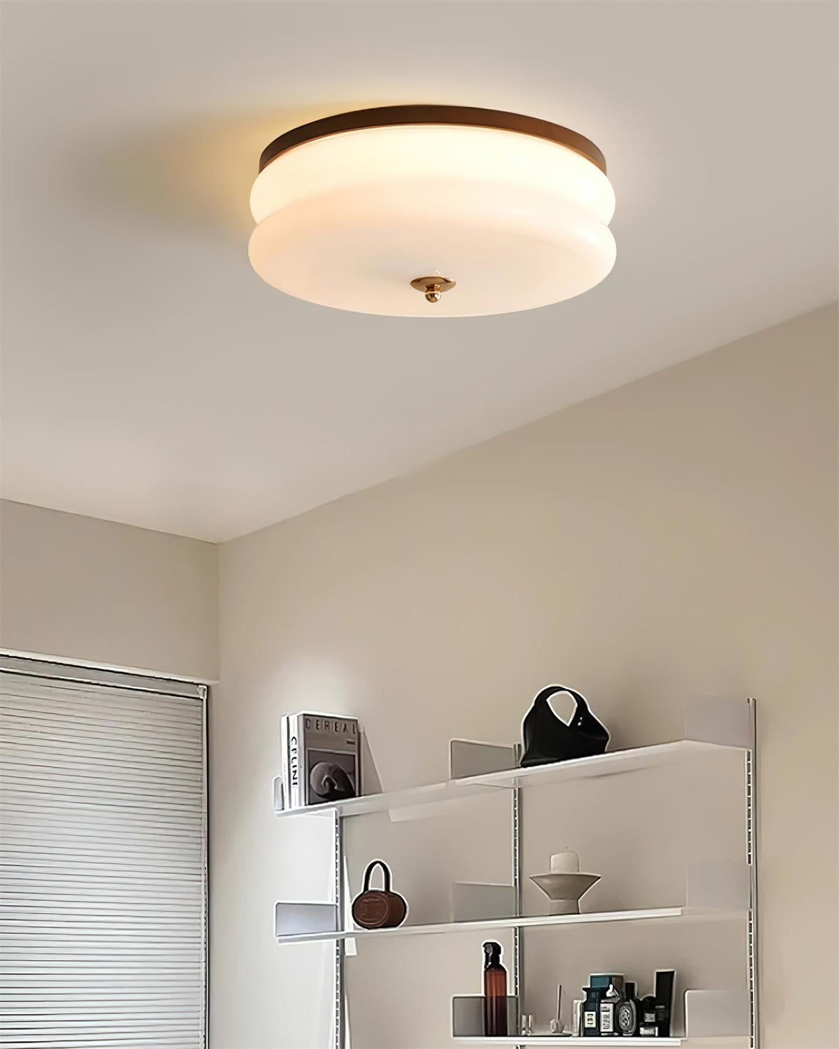Cora Ceiling Light Double-Layer Glass Disc Walnut Minimalist