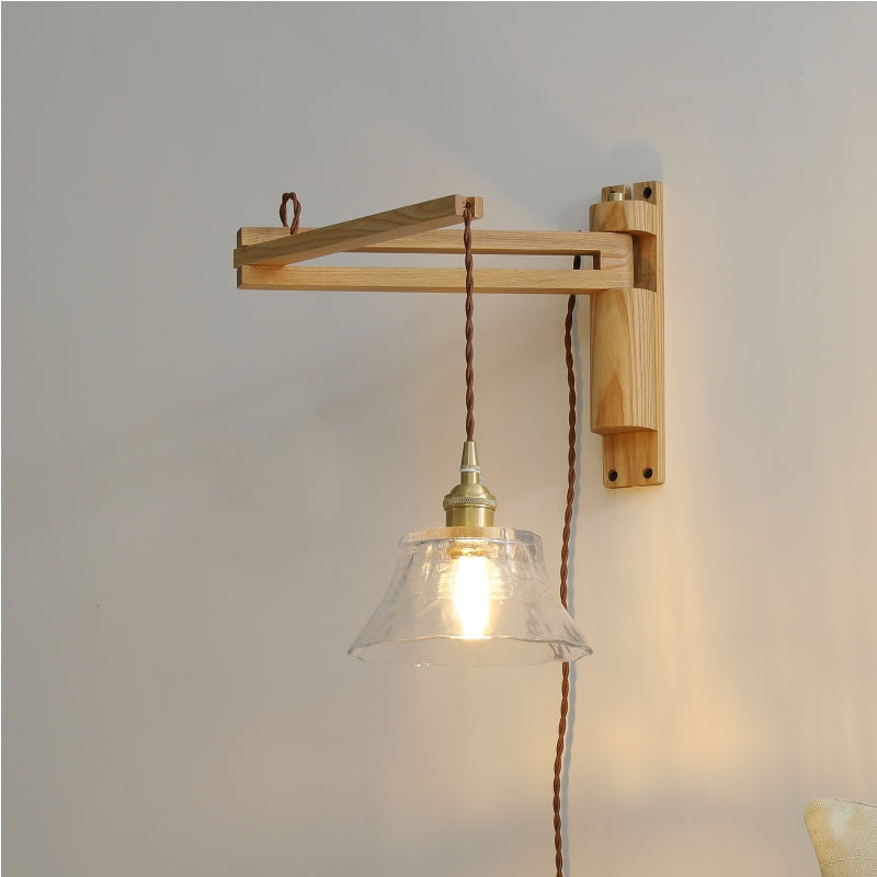 Cilepim Vintage Dome Ceramic/Wood Wall Lamp, Walnut/Wood/Clear