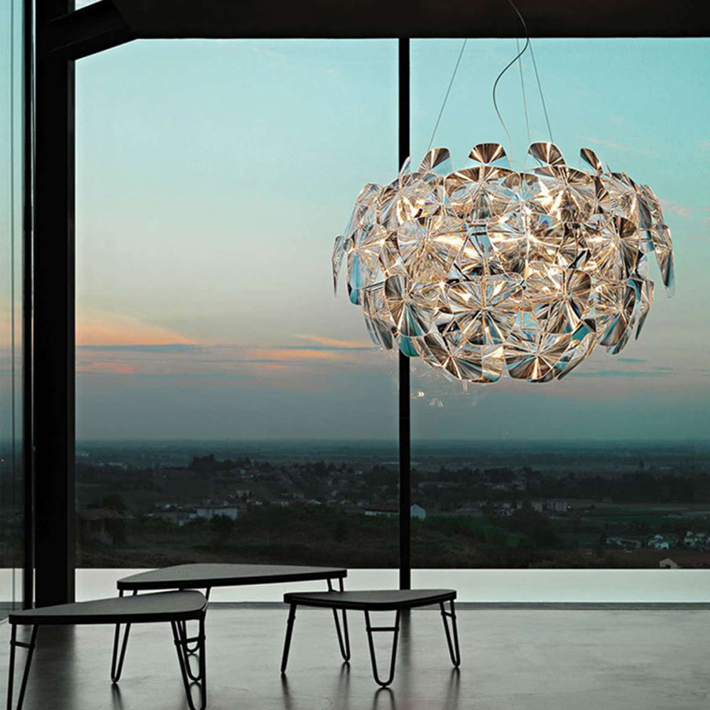 Ranaden Unique Diamond Flower Metal Pendant Light, Living Room