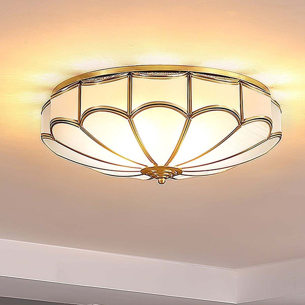 Evmarara Elegance Brass Glass Flush Ceiling Light