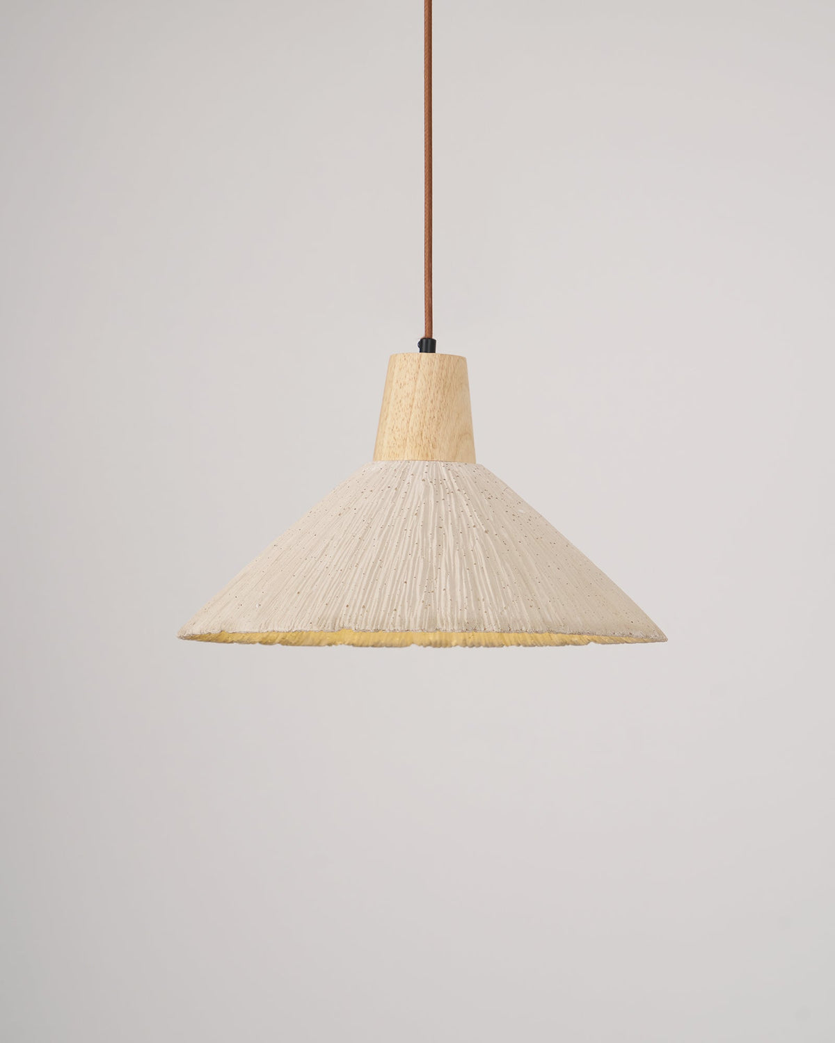 Pendant Lamp Wood Top Textured Cement Shade Grey Natural Japandi