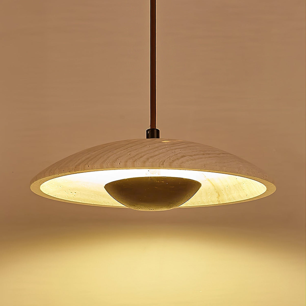 Bax Wide-Brim Travertine Pendant Light