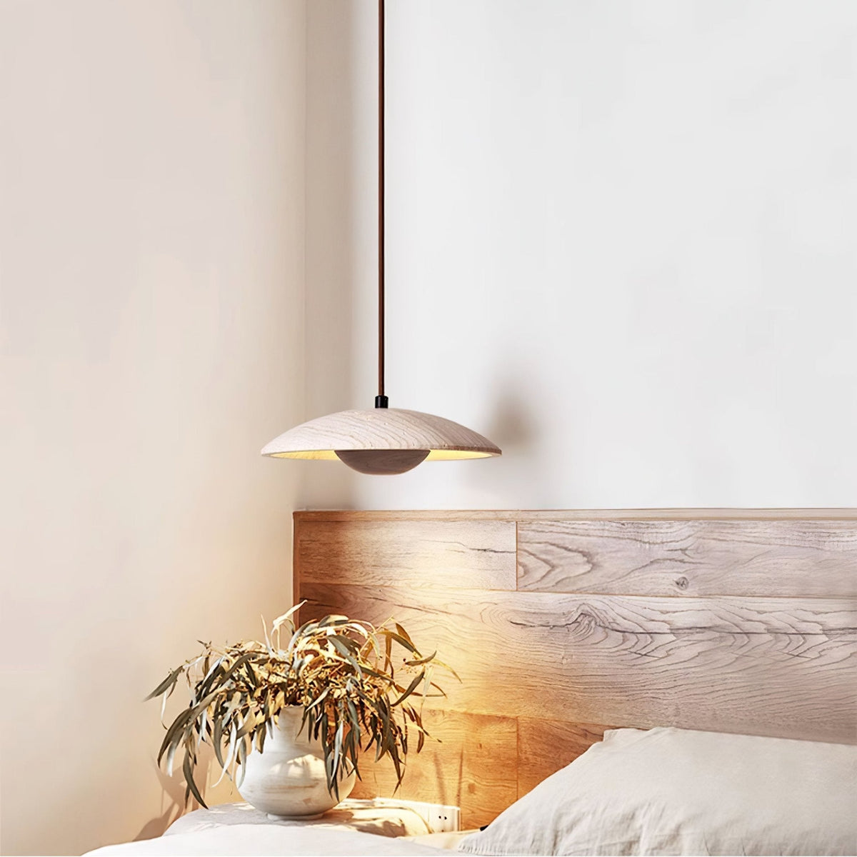 Bax Wide-Brim Travertine Pendant Light