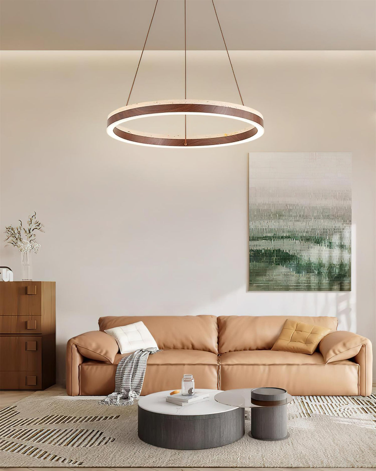 Loren Chandelier  Travertine Geometry Ring